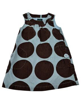 Mini Boden Blue & Brown Polka Dot Mod Corduroy Jumper Dress, Size 3-4 years old.